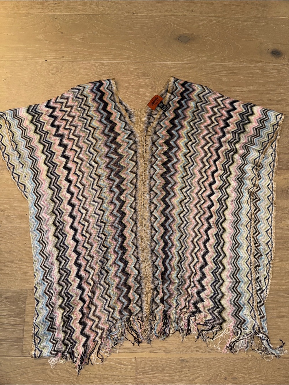 Missoni Zigzag Knit Fringe Resort Cover-Up / Tunic Kaftan Poncho 100% Viscose